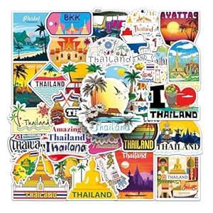 50 Stück Thailand Aufkleber, Thailand Urlaub Reise Aufkleber, Scrapbooking-Aufkleber, Wasserdichte Koffer Sticker für Scrapbooking, Wasserflasche, Gepäck, Skateboard, Gitarre, Laptop