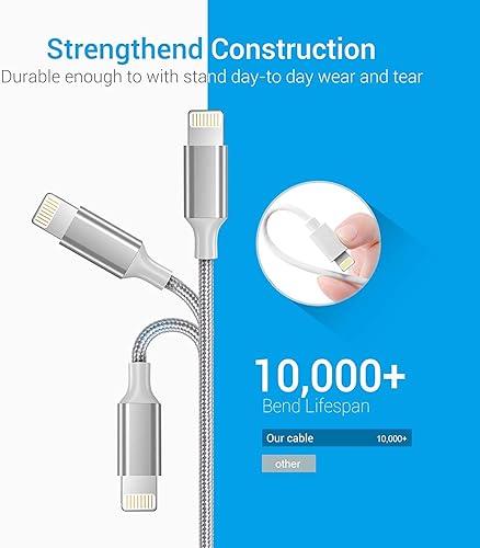 Miniatura 8 de Cable Lightning con certificación MFi, cargador de iPhone, paquete de 3 cables de carga Lightning a USB A de 3 pies compatible con iPhone 14, 13,