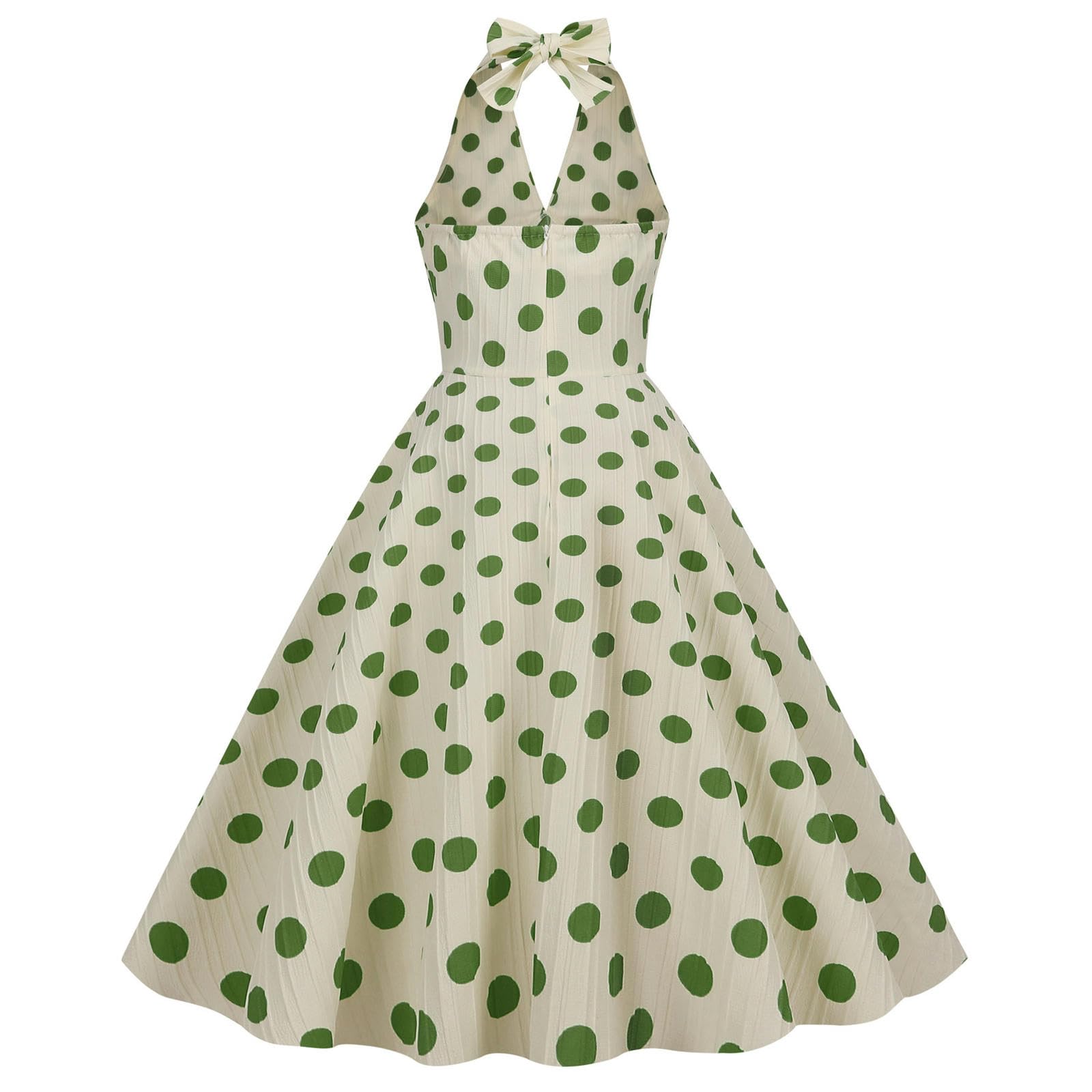 Robe de Banquet de Vacances rétro Taille Haute à Pois avec col Licou et Robe mi-Longue à Large Ourlet pour Femme - Fond Abricot Rouge à Gros Pois - XXL