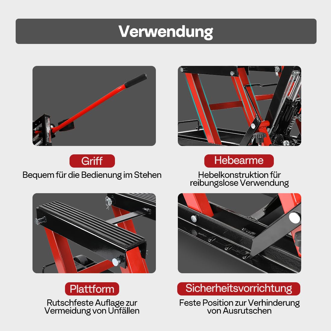 VIVOHOME Hydraulischer Motorradständer Aufzug 680 KG Kapazität Stahl ATV Aufzüge Stand Hoist mit Rädern und Griff, Dirt Bikes Rot