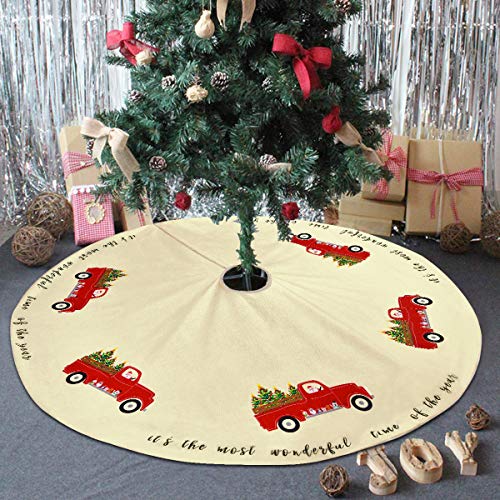Merry Christmas Tree Skirt Cotton Velvet Xmas Red Truck Tree Skirts Double Layers For Party Holiday Christmas Decorations Xmas Ornaments, 36 Inch, Beige #TOP3