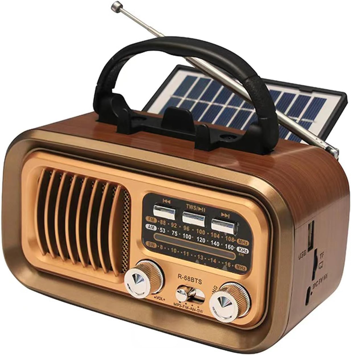 Bingxue Vintage Portable Radio with Bluetooth & TWS, AM/FM/SW Reception, Solar/D Battery/USB Charging, MP3 Player, TF Card Support & Phone Stand - Ideal Gift for Dad and Elderly-image-48