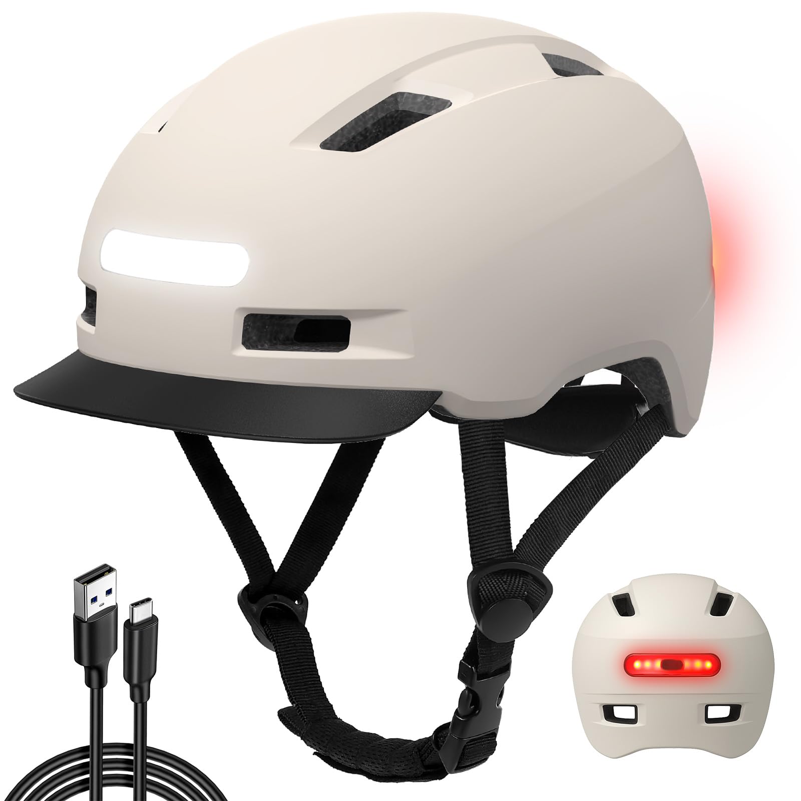 Bike Helmet, Shinmax Adult Cycling Helmet with USB Rechargeable LED Front and Back Light Bicycle Helmets for Men Women