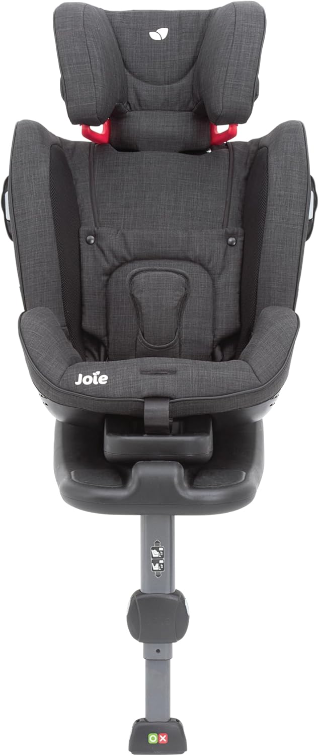 Front view of the Joie Stages ISOFIX Car Seat with the headrest adjusted to a higher position.
