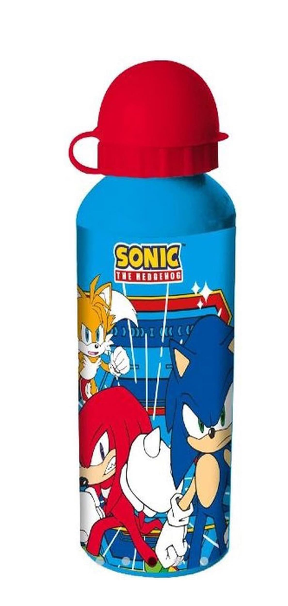 HOVUK Reusable Aluminum Water Bottle- 21cm| Sonic Character Travel Bottle for Boys- 500ml| Red School Bottle Gifts for Boys Children 3+Years
