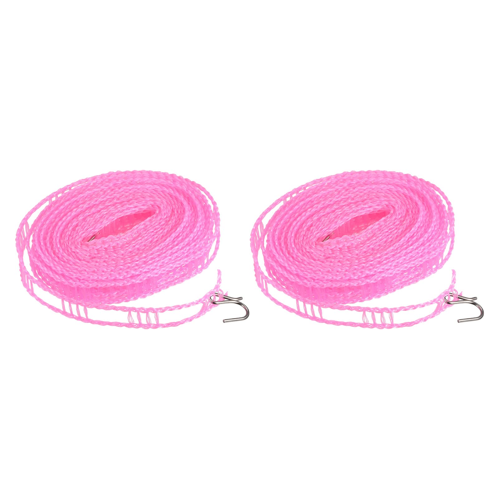 sourcing map Portable Clothesline, 16.4ft Nylon Windproof Non-Slip Washing Line Rope for Courtyard Outdoor Travel Camping Laundry Drying, Pink 2 Pcs