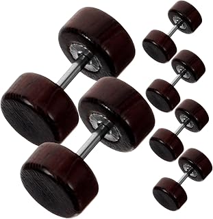 6piezas Pendientes De Mancuernas De Madera Para Hombres Color Marrón Pendientes Falsos De Calibre Diseño De Mancuerna Para Casual