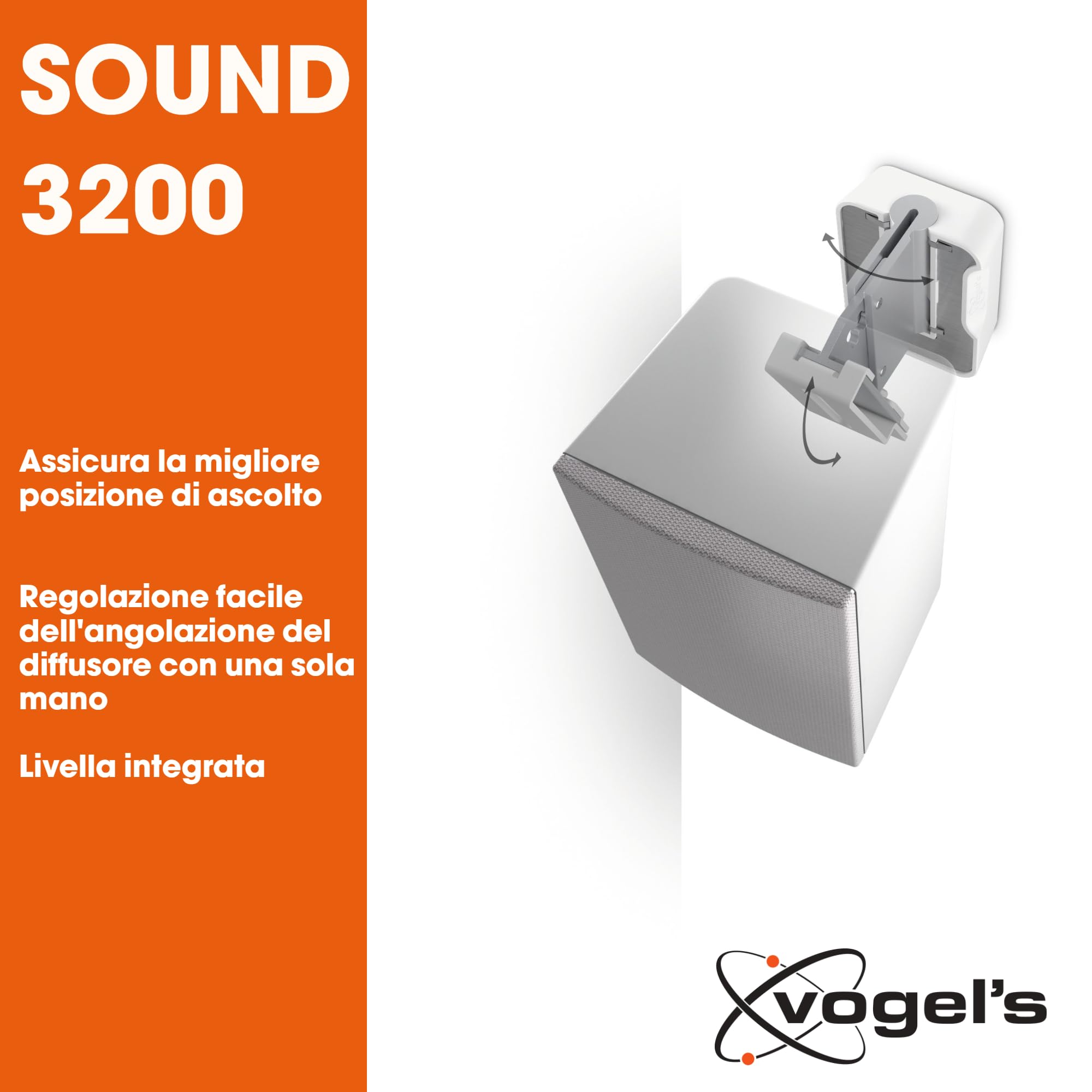 Vogel's SOUND 3200 Bianco, Supporto per casse acustiche, Max 5 Kg, Inclinabile 30º e Girevole 70º, Adatto anche per Denon Home 150 (1x)