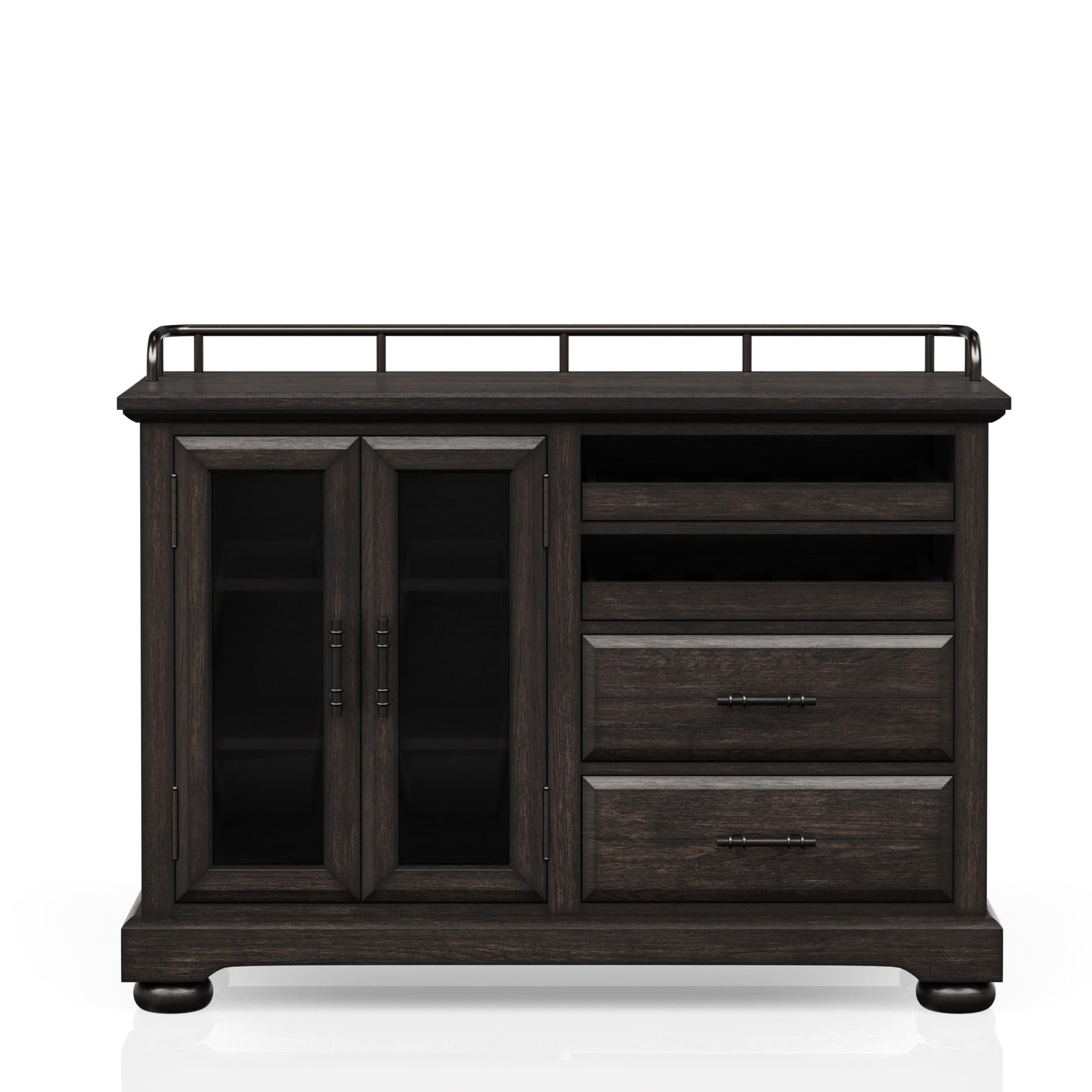 ITWAZ Traditional Deep Coffee Server, Metal Wood, Glass Storage, 2 Shelves & Drawers Wood Storage with Glass,