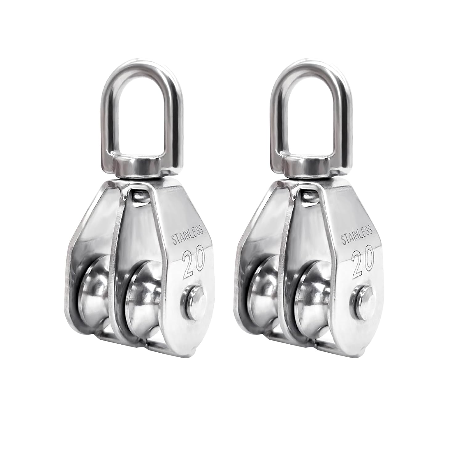 2pcs M20 Double Pulley Block 360° Spin Freely 304 Stainless Steel