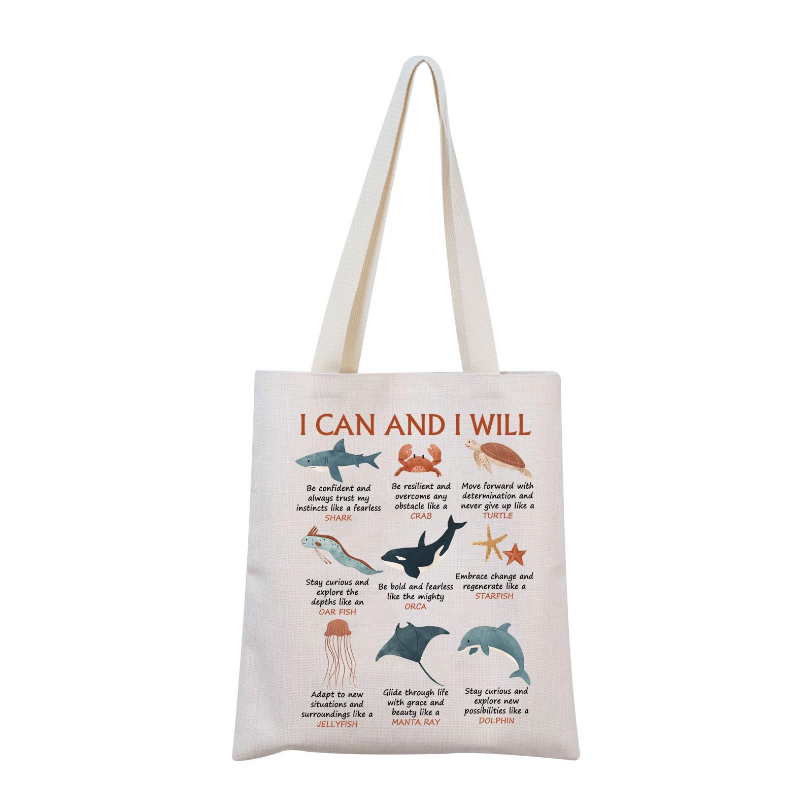 MNIGIU Sea Animals Motivational Tote Bag Marine Biologist Gift Sea Animals Lover Gifts