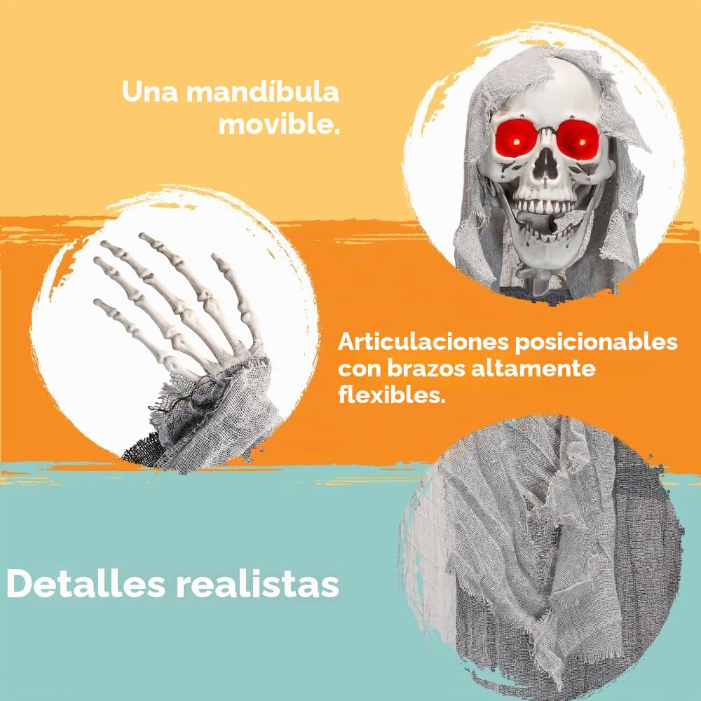 JOYIN 170 cm Decoración Animada Fantasma Gritando para Colgar, Esqueleto de Halloween, la Parca de Esqueleto para Decoración Accesorios de Casa Embrujada
