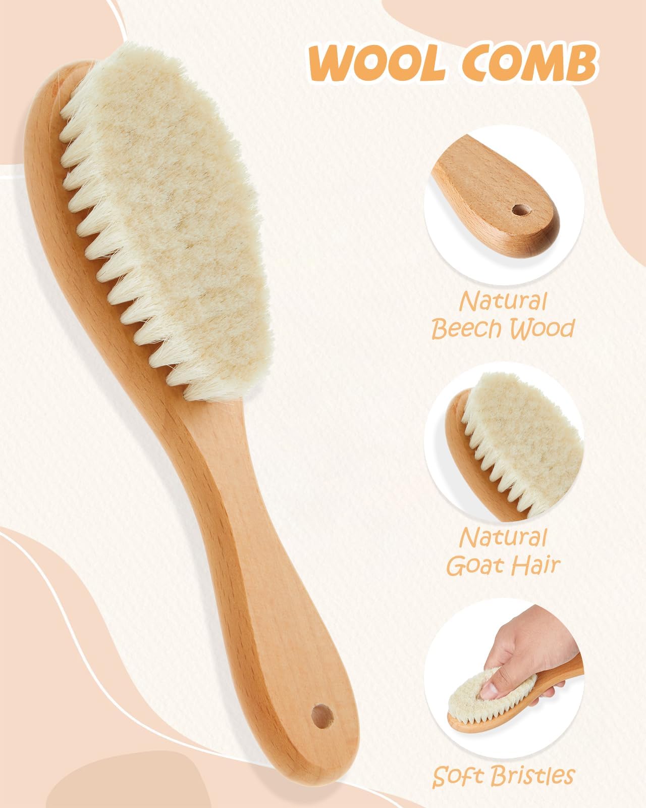 Baby Hair Brush, Newborn Hair Brush with Soft Bristle, Natural Goat Hair for Newborns & Toddlers, Newborn Baby Essentials - Image 3