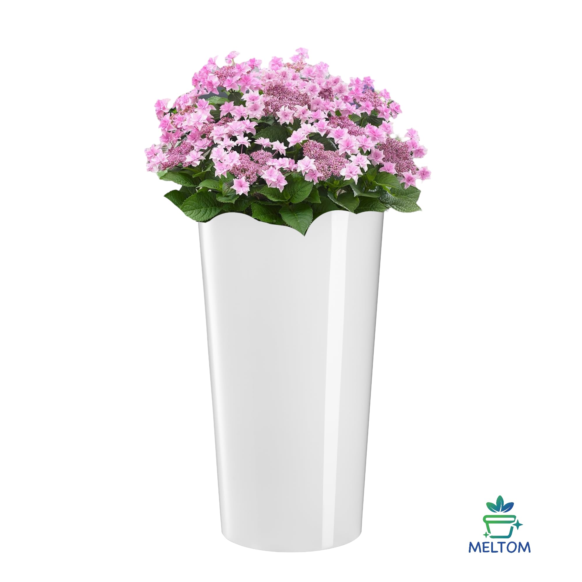 MELTOM Blumenkübel Rund Ø 29 x H 57 cm Weiß XL mit Bewässerungssystem