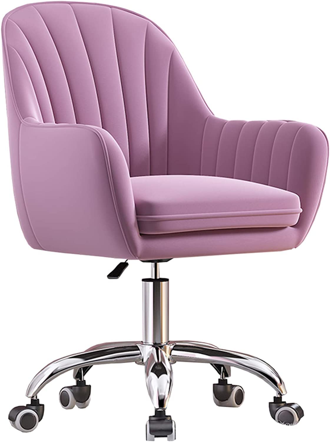 Chaise de bureau pivotante en velours violet réglable et rembourrée
