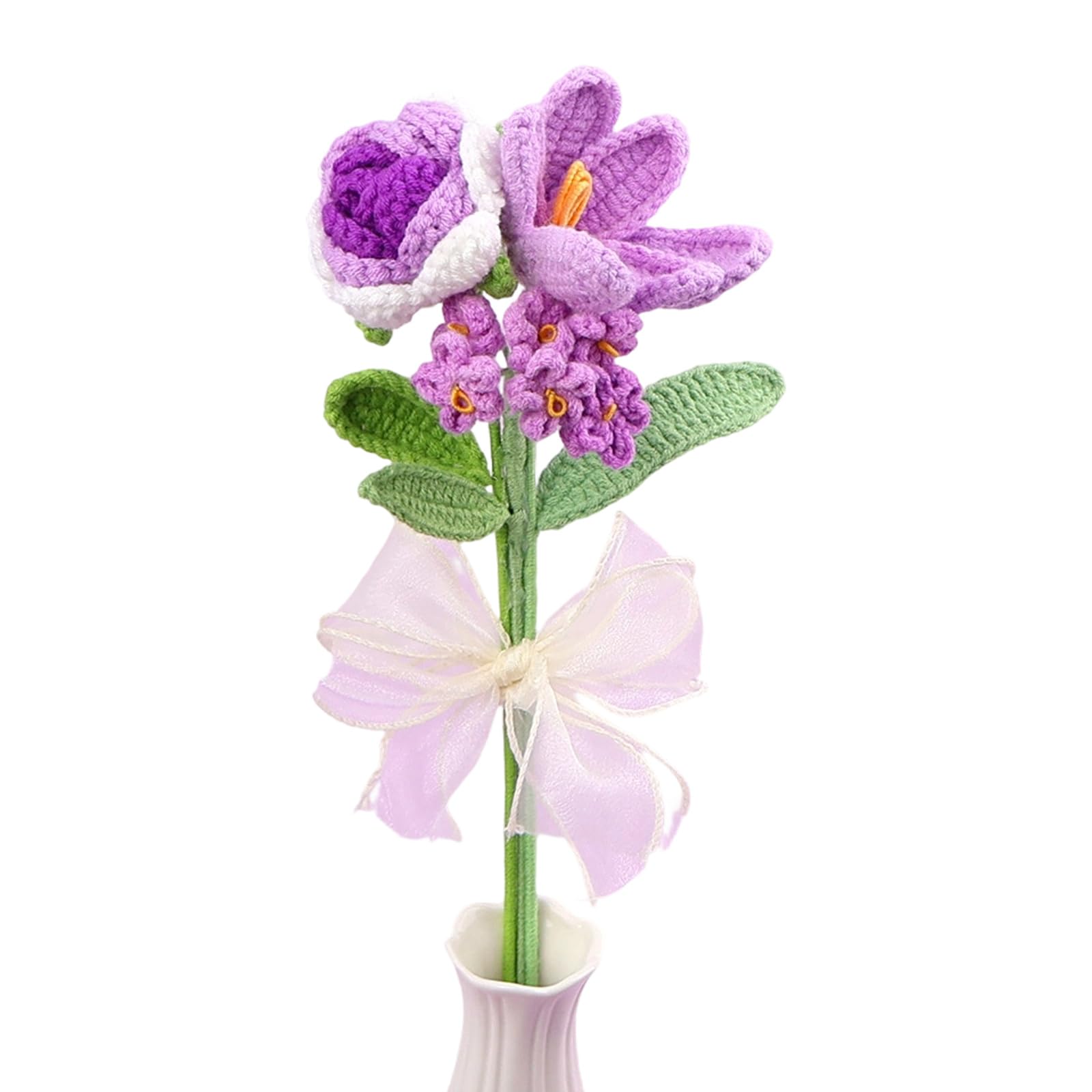 Msioytog Hand Knitted Wool Tulips Rose Flower Bouquet for Home Decoration and Gift Giving with Vibranting Color Wool Flower Arrangement