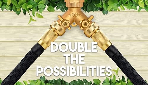 Morvat Heavy Duty Brass 2 Way Y Splitter Garden Hose Hexagonal Connector With Comfortable Grip Shut Off Valves, Adapter For Water Tap, Outlet, & Spigot, Includes 2 Extra Rubber Washers & Teflon Tape #TOP7