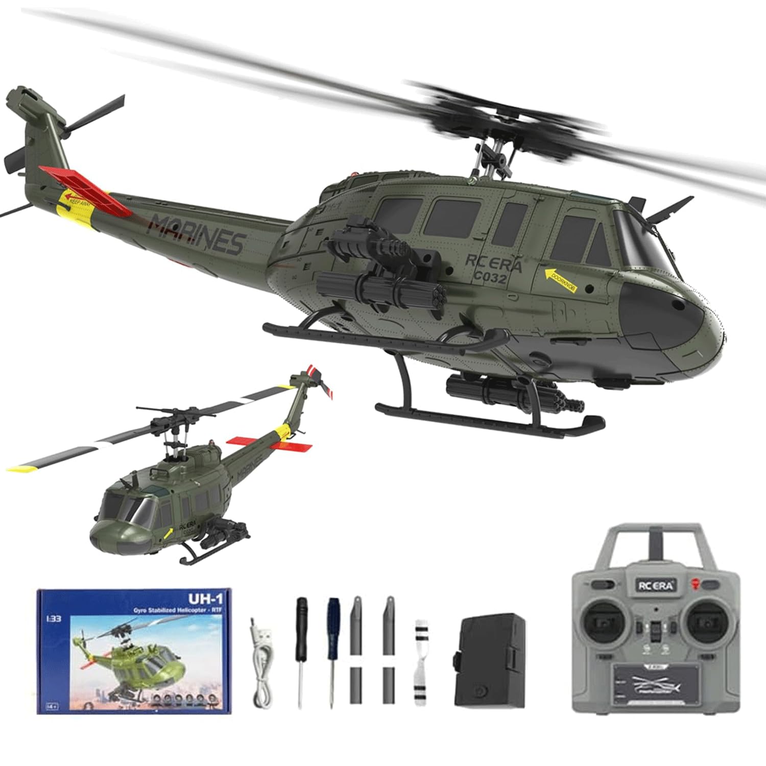 NULA RC ERA C032 UH-1 Huey RC Helicopters, 1/48 Scale 6CH 2.4G 6-Axis Gyro Stabilized Military Aircraft with 3D Inverted Flight & Altitude Hold for Adults Beginners (RTF / 1 Battery)