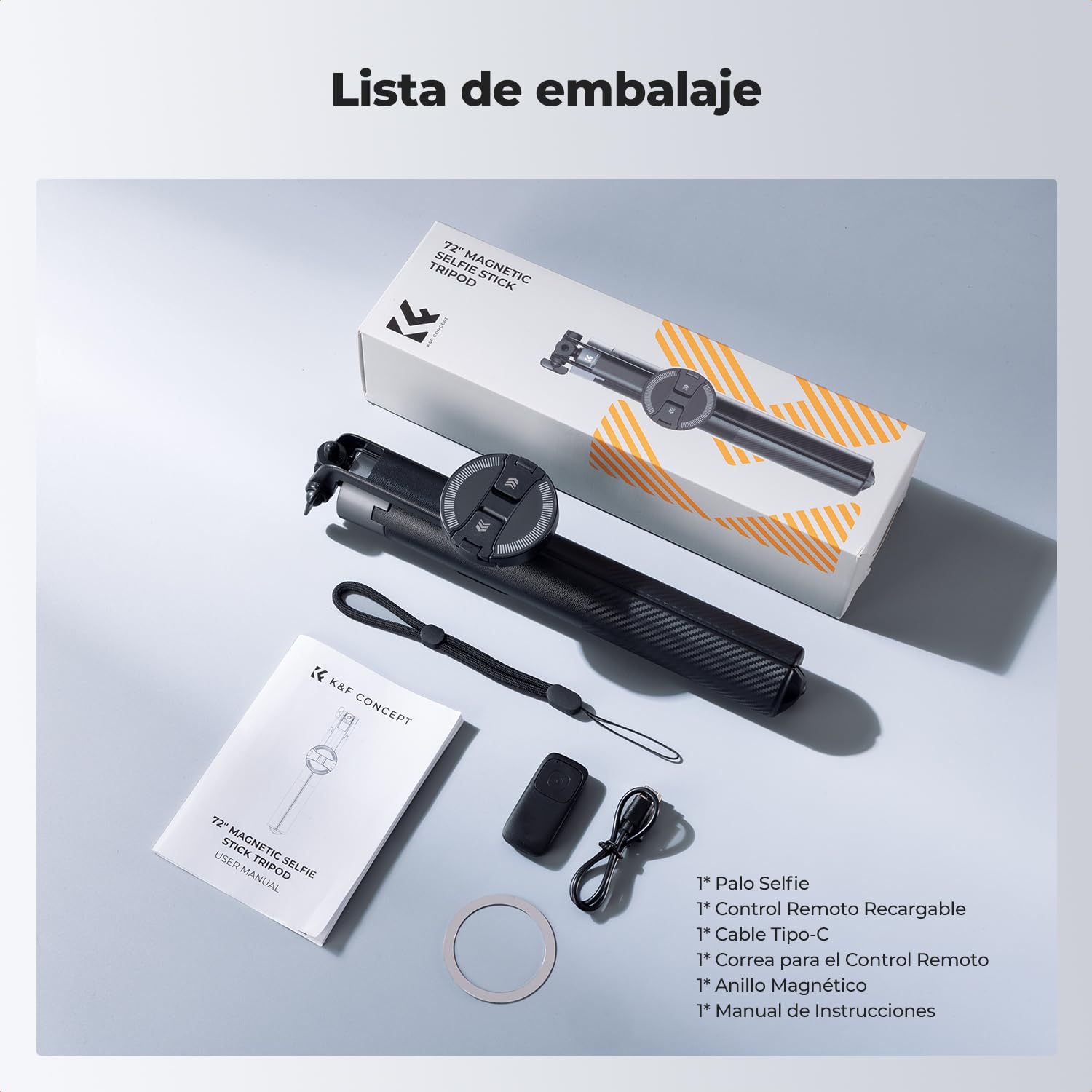 K&F CONCEPT TF08 180cm Trípode para Movil, 3-en-1 Palo de Selfie Magnético+Clip+Tornillo 1/4", Trípode Magnético Rotatorio de 360°, Compatible con iPhone 17-12 y Android,dji OSMO 3/4,Luna Ultra