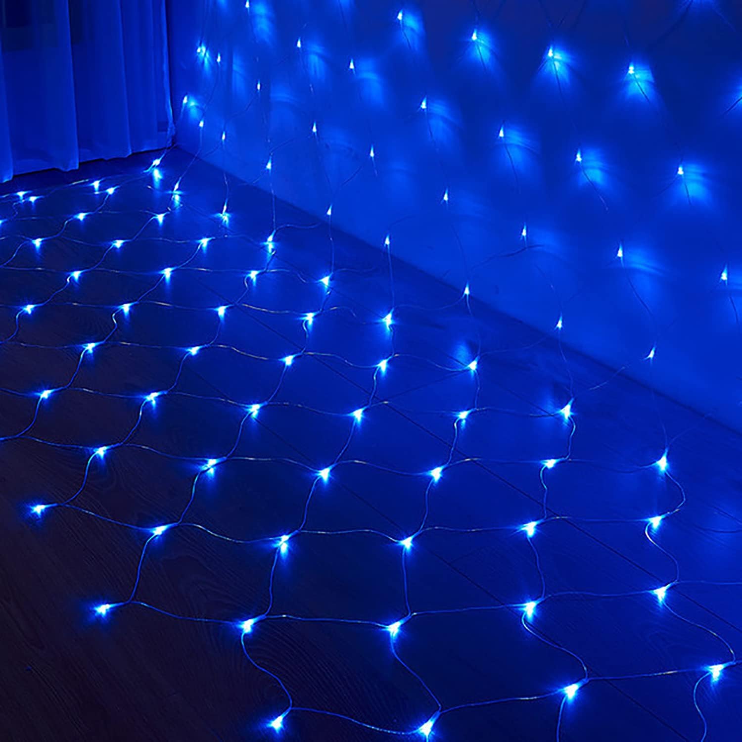 KINGCOO 672LED Lichternetz Lichterkette, Wasserdichte Batteriebetriebene Netzlicht Mesh Lichtervorhang Leuchten für Garten Außen Innen Weihnachten Hochzeit Party Wand Dekor (Blau, 6X4M)