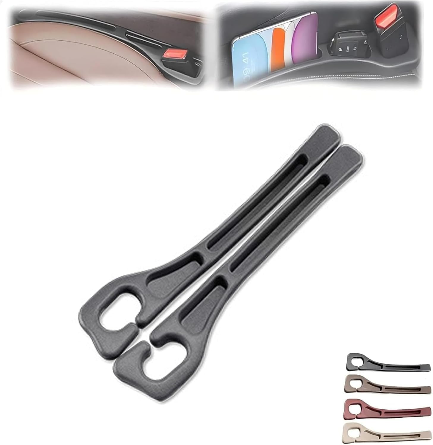 Jtonust Car Seat Gap Filler, 2-Pack No-Drop Seat Side Gap Seam Filler Organizer with Phone Holder, Seat Gap Fillers for All Cars, Prevents Items from