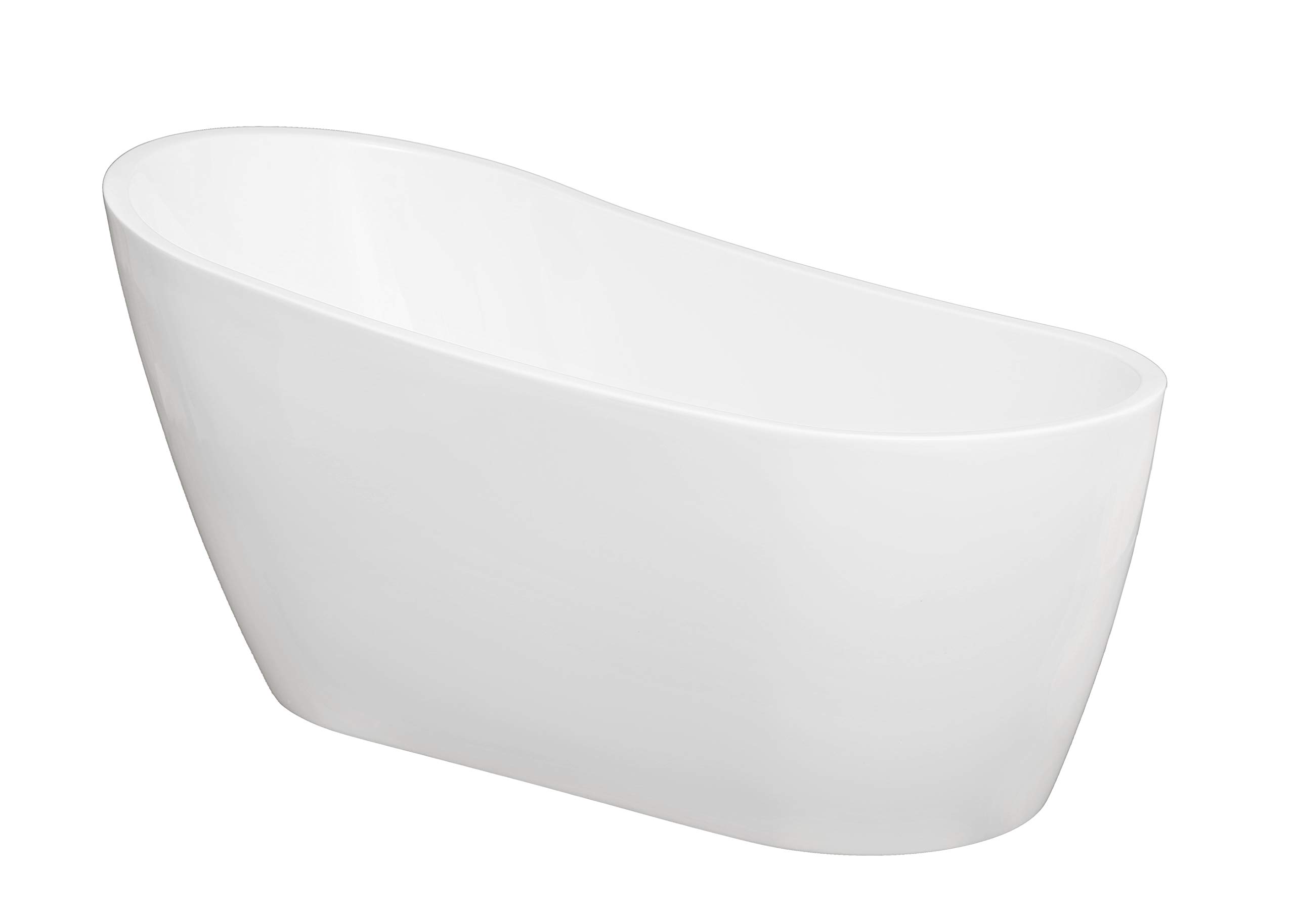 Acrylic Alcove Freestanding Soaking Bathtub Heavy Duty Bathing Tub, Contemporary Soaking Tub with Brass Overflow and Drain Vanity Art Bathtub, Graceful Shaped Stand Alone Soaking Tub, White 53”