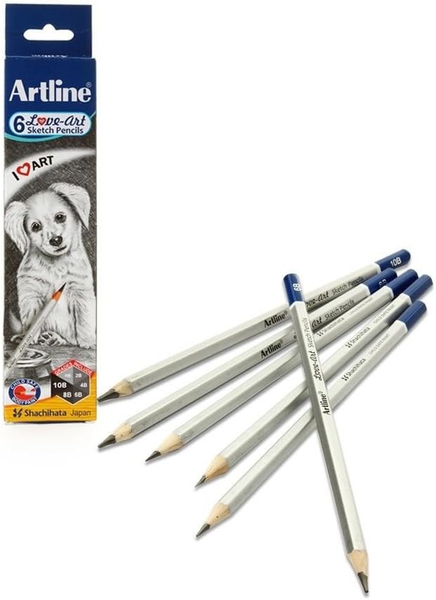 6 Artline Graded Pencils Artists Soft Graphite Drawing Sketching