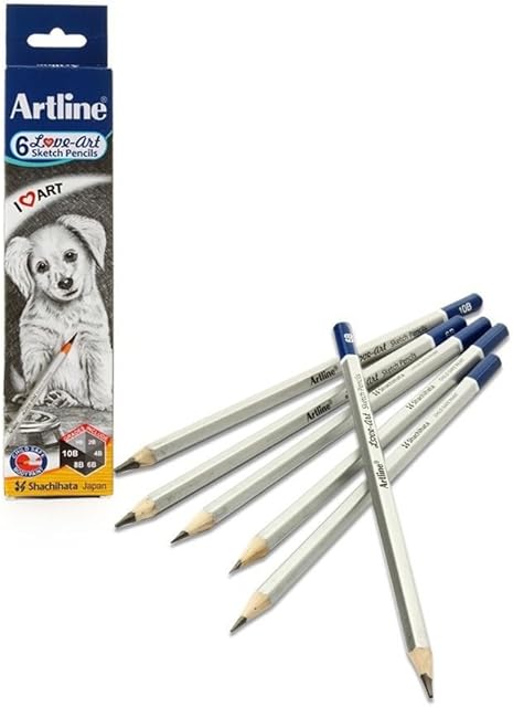 6 Artline Graded Pencils Artists Soft Graphite Drawing Sketching Pencils (HB-10B)