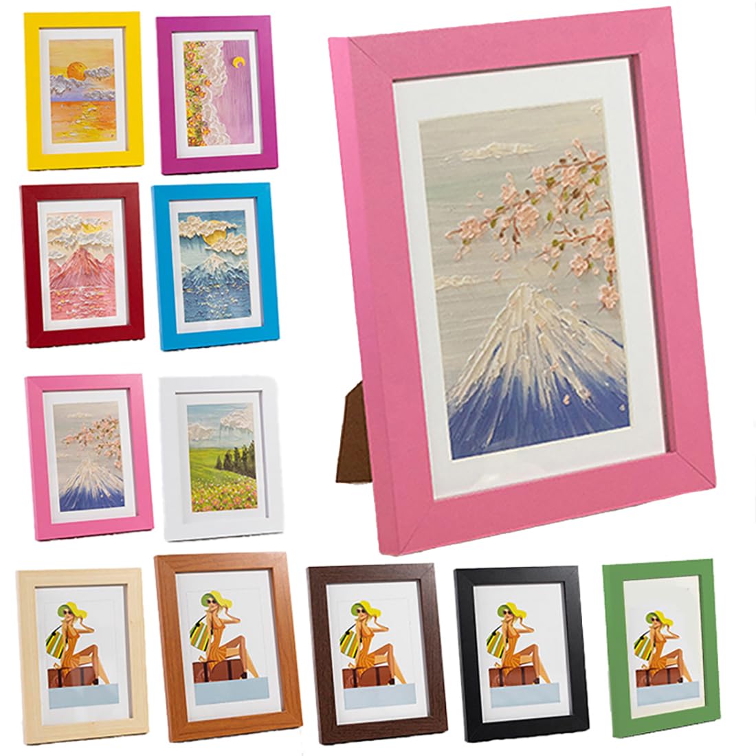 Coloured Wooden 4X6 5X7 6X8 Classic Elegant DIY Poster Picture Photo Frames (Pink, 5"x7")