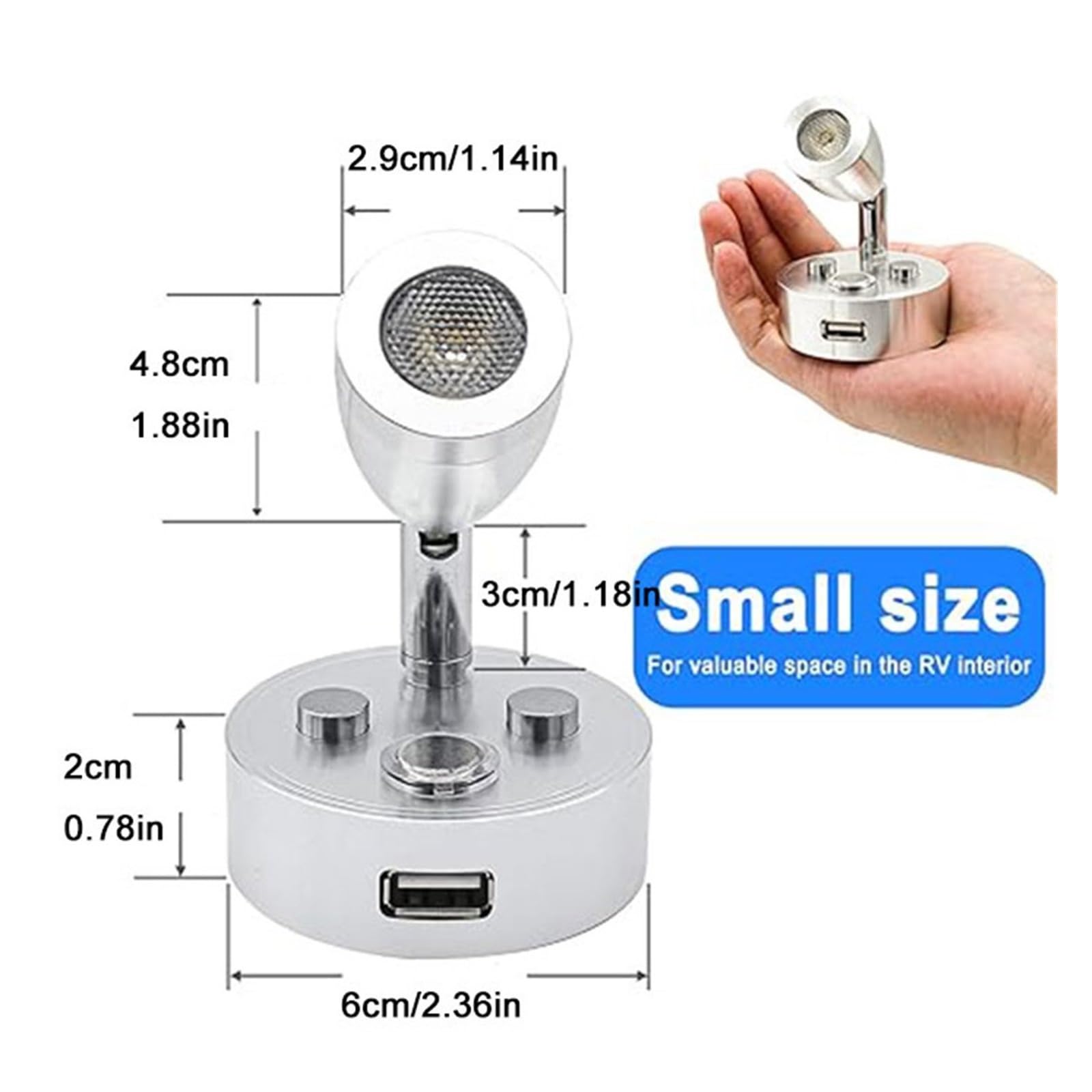 2 Sztuki W Opakowaniu: Lampka Do Czytania Kamperze, Obrotowa, 12 V, LED, Ściemnialna, Przyczepy Kempingowej I Sypialni Wspaniałe oświetlenie LED(4000K day white)