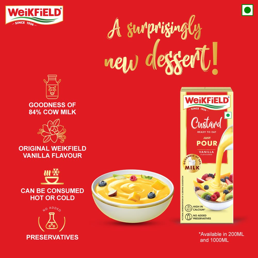 Weikfield Ready to Eat Custard 200 ml Tetra Pack | Vanilla Flavor | Contains The Goodness of 84% Cow Milk | Smooth, Creamy & Delicious Custard | Can be Consumed Hot or Cold | 100% Vegetarian 2