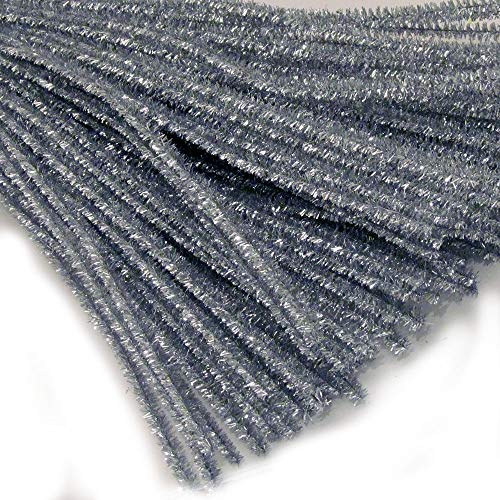 The Crafts Outlet Chenille Sparkly Stems, Pipe Cleaner, 20-in (50-cm), 10-pc, Silver
