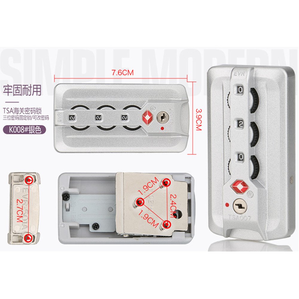 Aluminum magnesium Silver Typ Repair Lock replacement luggage Lock For Suitcase pull rod box trunk suitcase box DIY K008# (2)