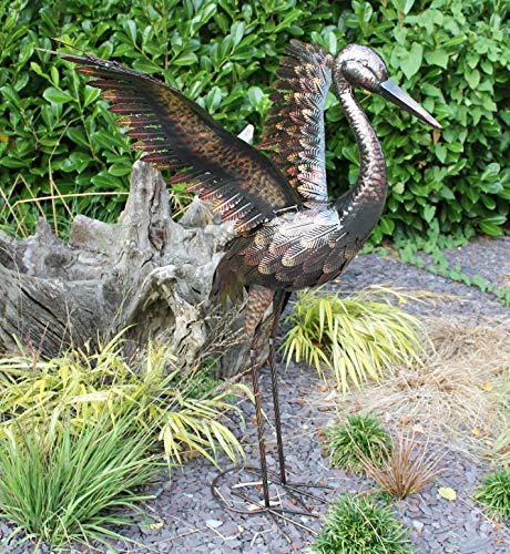 Creekwood - Statue d'Oiseau Grue en Bronze 39 x 44 x 64 cm Taille S - Ailes vers Le Haut 27 x 45 x 64 cm Bronze