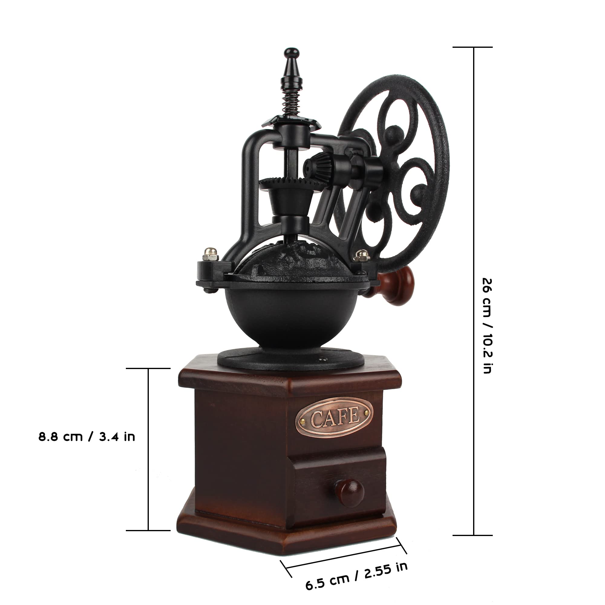 Kaffeemühle, Holz, manuell, braun, sechs Verformungsböden | Gusseisen Handkurbel Antik Kaffeemühle Roller Design für Mesh Kaffee Dekoration & Geschenk