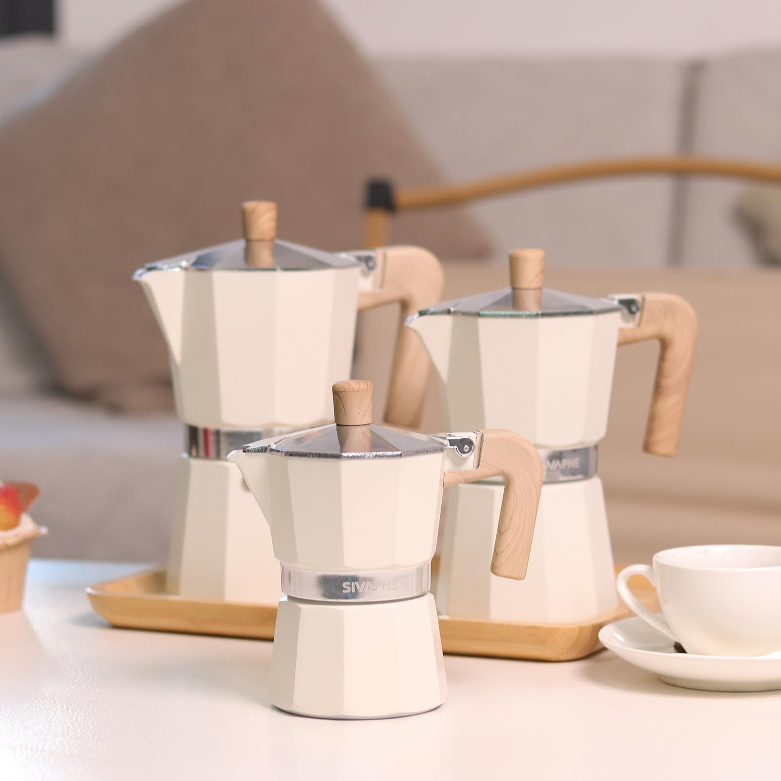 Sivaphe Moka in alluminio, 6 tazzine da espresso, caffettiera e caffettiera, portatile, per cucina italiana e cubana, per casa e campeggio, colore: bianco