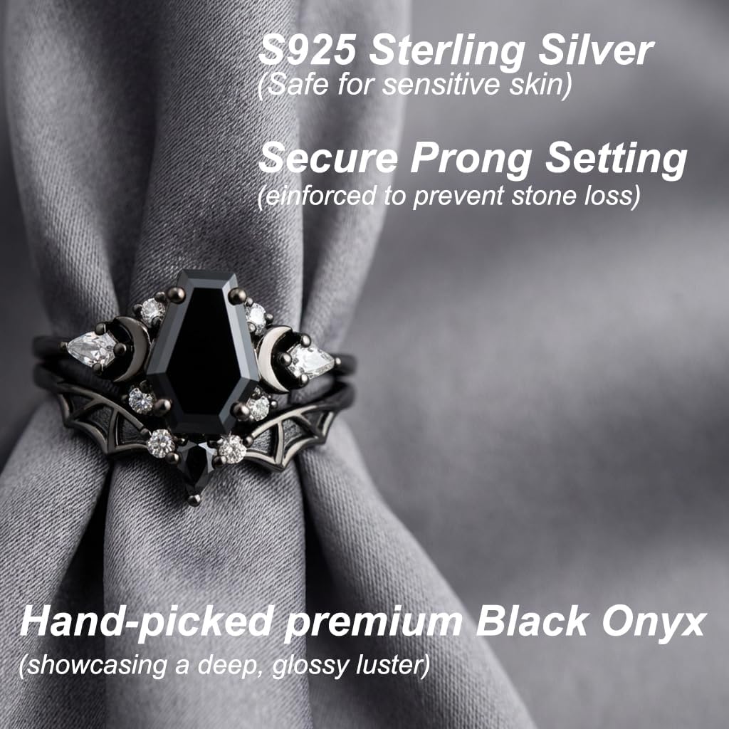 1ct-4ct Black Onyx Rings for Women 10K /14K /18K Solid Gold Black Onyx Engagement Ring Gemstone Gothic Wedding Promise Ring for Her Free Engraving