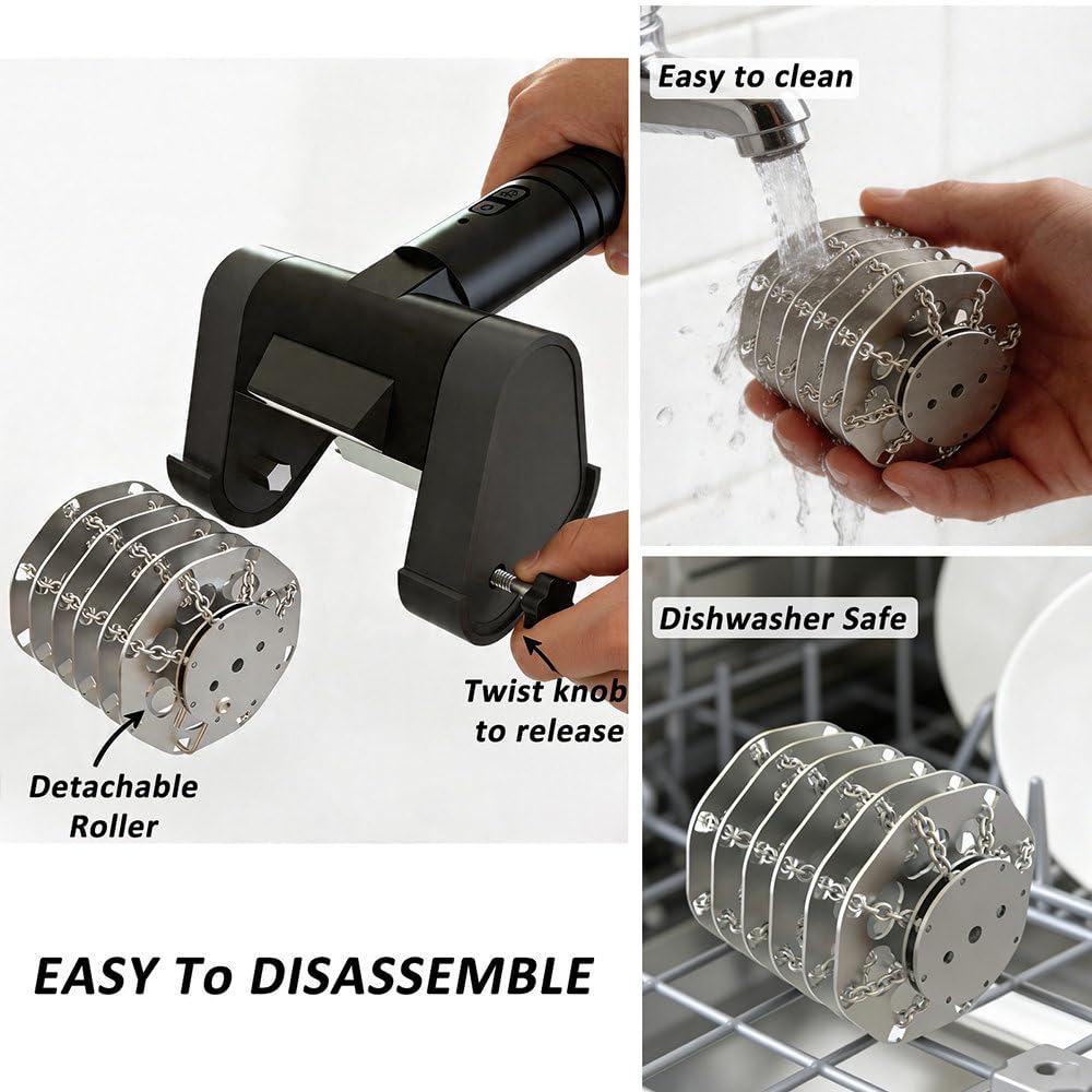 Pulitore Elettrico Senza Fili per Griglie, Spazzola Ricaricabile per La Pulizia del Barbecue con Rullo A Catena in Acciaio Inox 304 Rimovibile, Spaziatura Regolabile per Tutte Le Griglie