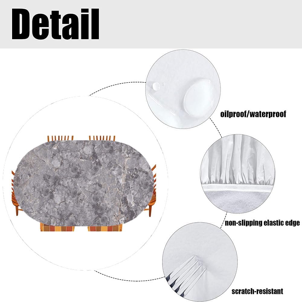 Marble Oval Fitted Tablecloth, Marble Texture Background, for Kitchen Dining, Party, Holiday, Christmas, Buffet, Fits 48" x 72" Table