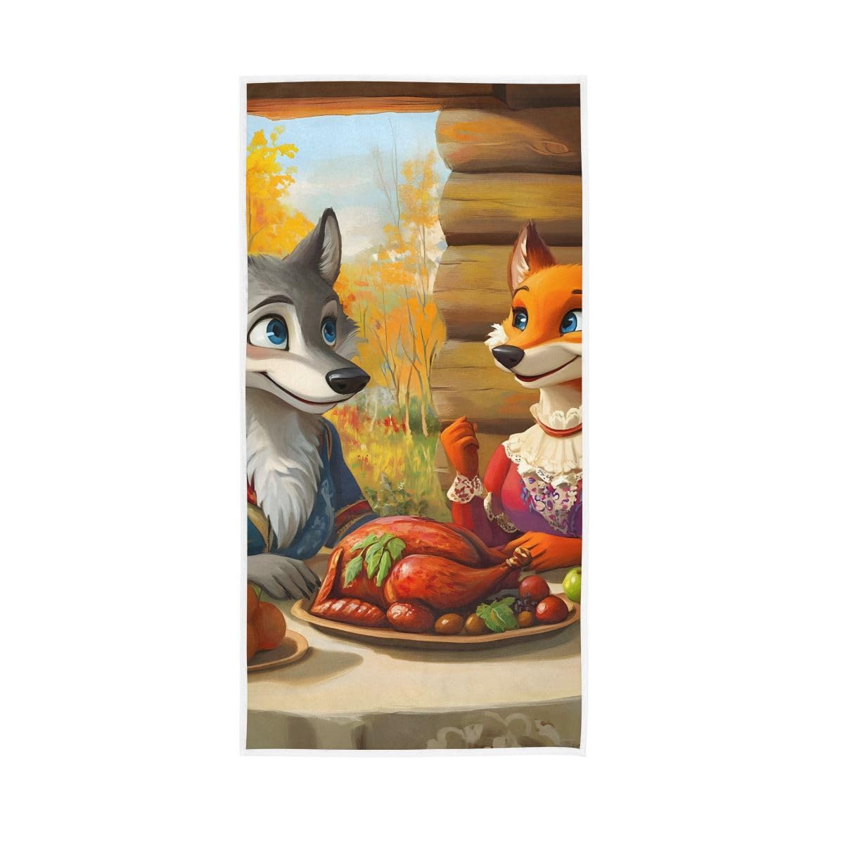 LSRCPD Wolf and Fox Hand Towels, 15 x 30 Inches, Soft Highly Absorbent Towels for Bathroom Gym Shower
