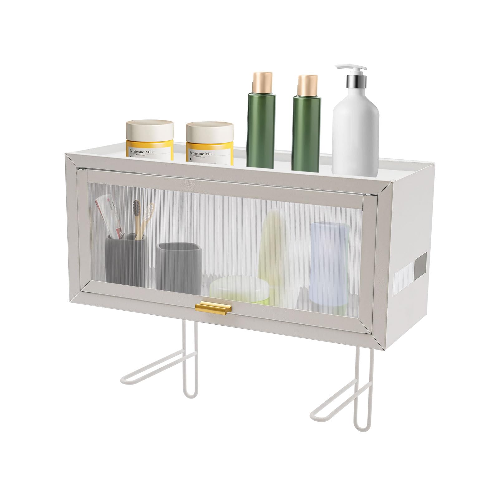 Pensile Da Bagno 40x15x18 Cm – Bianco, Con Porta Trasparente, Acciaio Carbonio, Carico 3,5 Kg, Per Bagno E Cucina