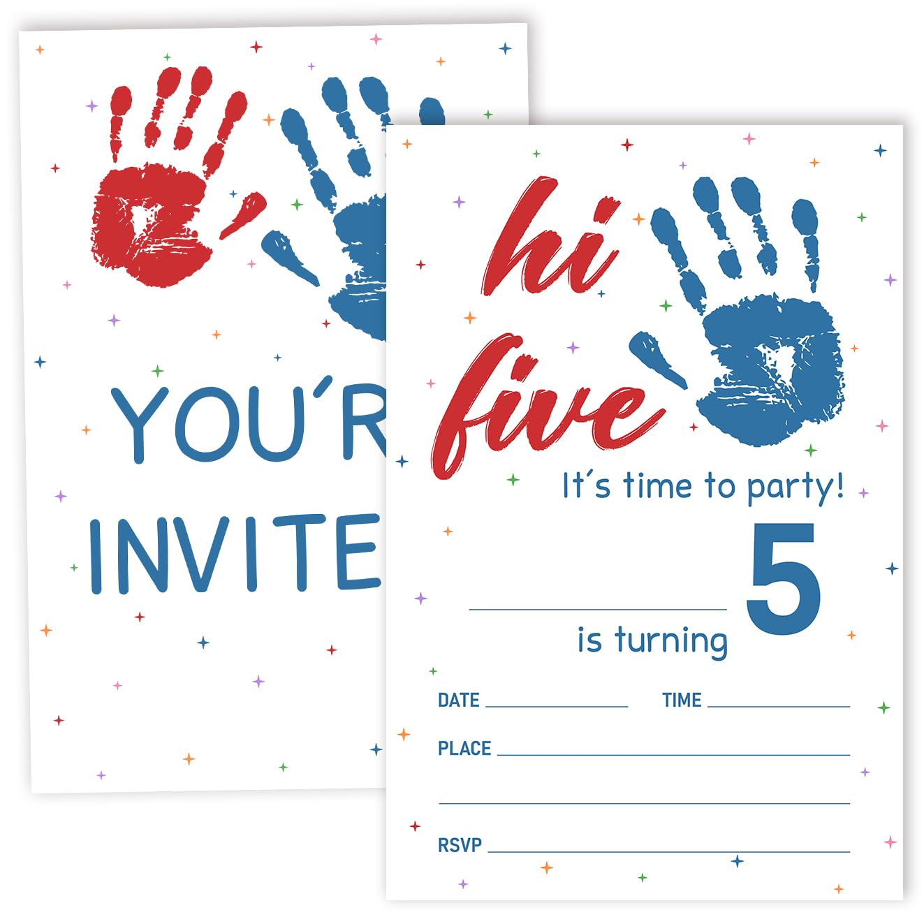 Nopoben 5th Birthday Invitation Cards For Girls Boys kids, Hi! Five Birthday Party Supplies Favors, 20 Fill-In Invitation Cards with Envelopes -07