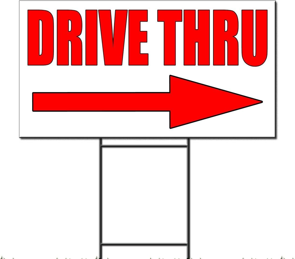 Fastasticdeals Drive Thru with Right Arrow Style 3 Corrugated Plastic Yard Sign/Free Stakes 18 x 24 Inches Two Sides Print