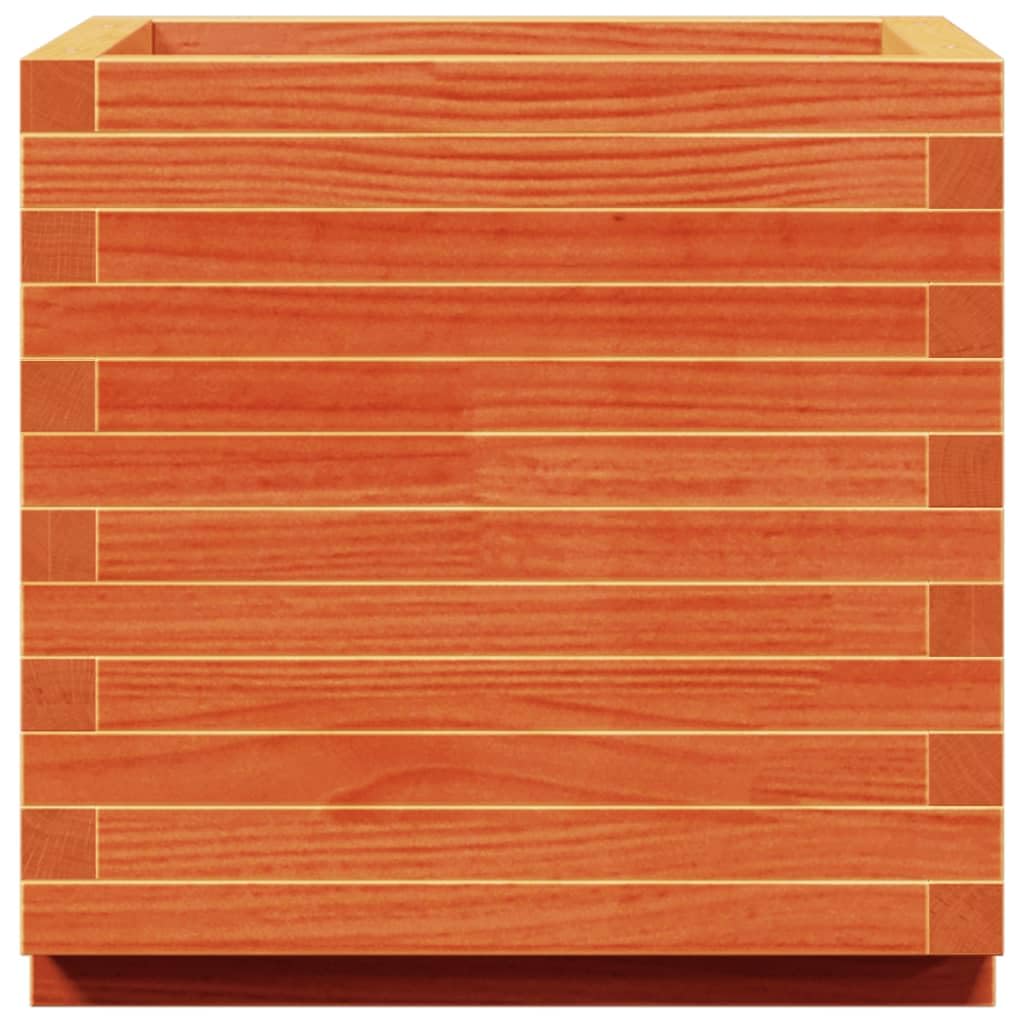 Macetero de madera de pino, 50 x 50 x 49,5 cm, marrón cera, madera maciza, bancal alto, jardín de hierbas, jardín urbano para jardín, balcón y terraza