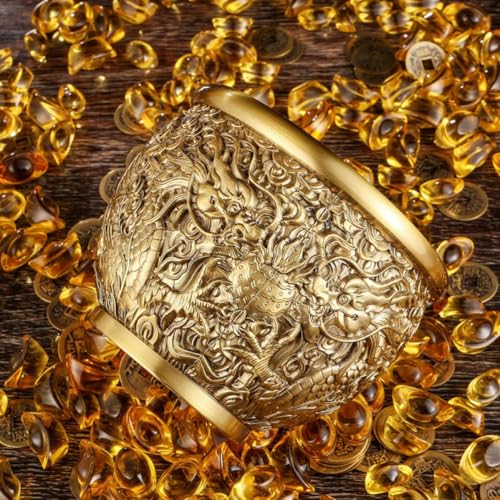 Cuenco de latón dorado con grabado de dragón tradicional 5