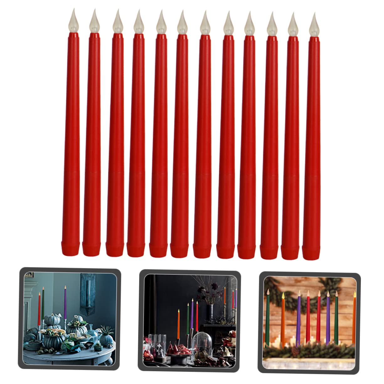 12 Pezzi Candele Elettriche senza Fiamma Rosse Luci LED Batteria per Decorazioni Natalizie Feste e Matrimoni Design Candela Lunga