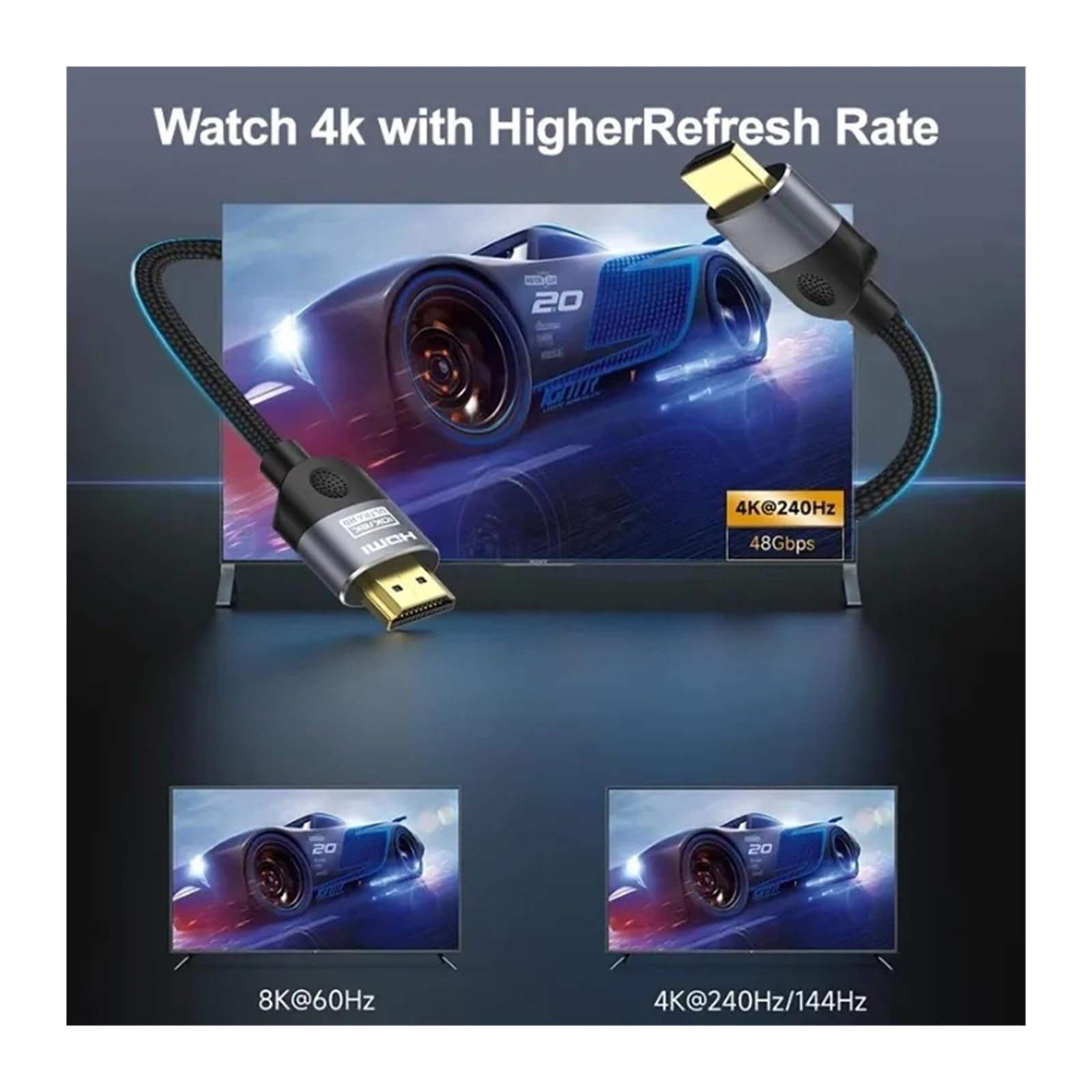 Cavo HDMI 2.1 8K A 60 Hz (4K A 120 Hz, 48 Gbps, EARC, HDR) - Compatibile Con RTX 3080/PC/Laptop/TV Box/PS5, For Giochi/visualizzazioni UHD(HDMI 8K-2PACK,2M)