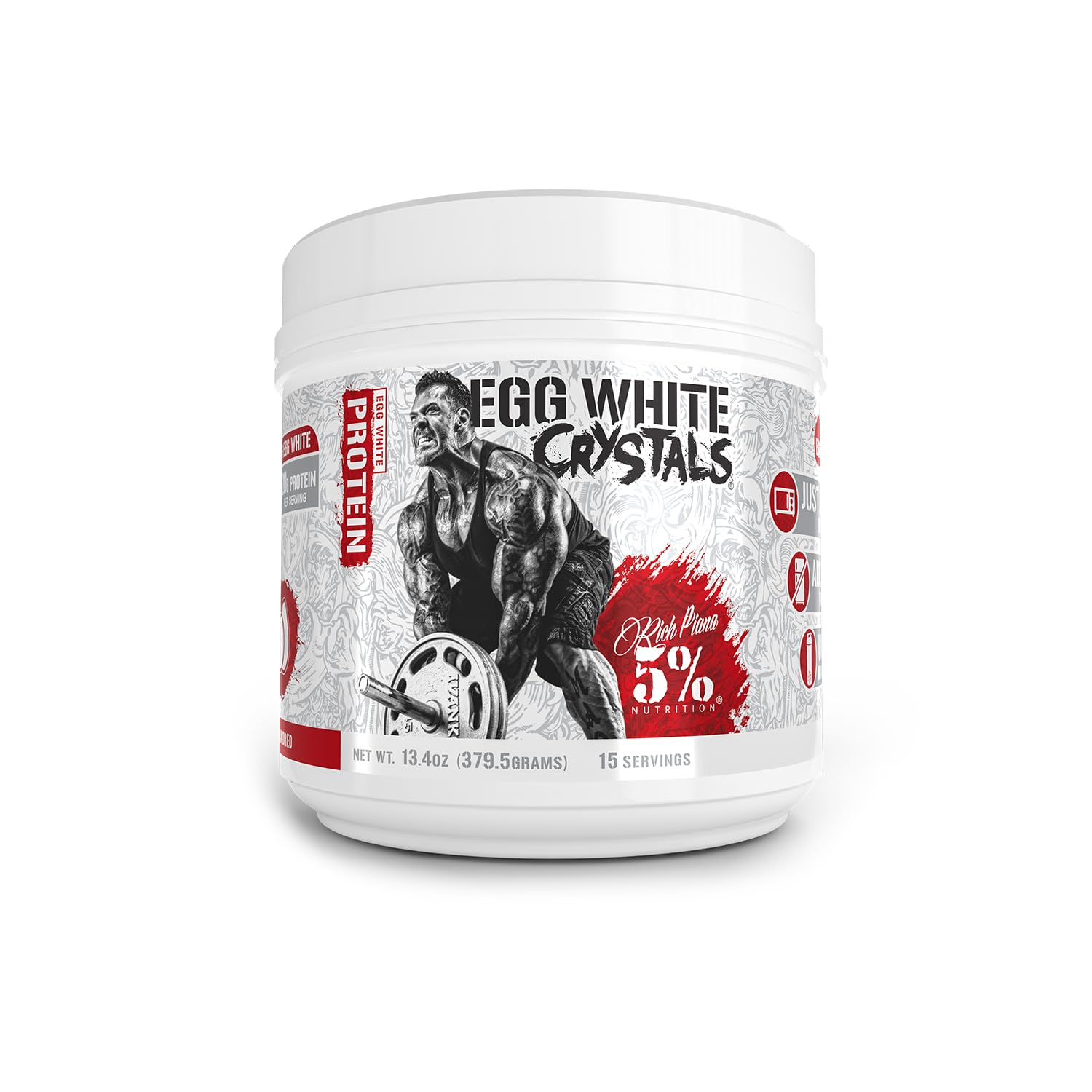 Rich Piana 5% Nutrition Egg White Crystals | 100% Pure Egg White Protein Powder | 20 Grams of Protein | Mixes & Stores Easily | 0.84 lbs, 15 Servings (Unflavored)