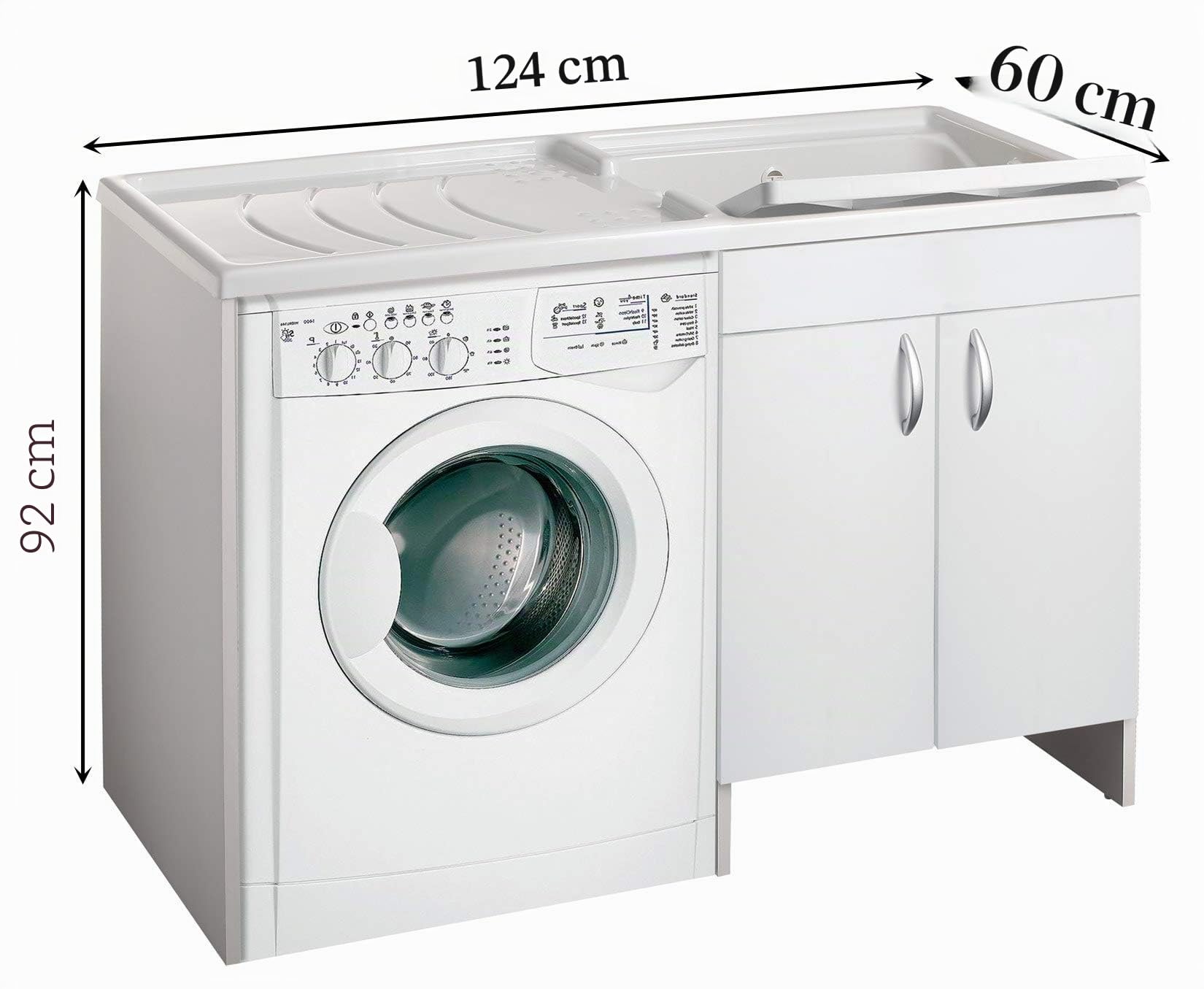 Lave-linge noir Eco monté pour lave-linge à droite gauche et à gauche - Protection blanche pour meuble de salle de bain en bois et plastique - 109 x 60 x 92 cm, blanc