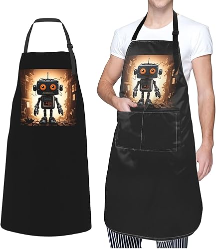 Miniatura 8 de Black robot Aprons for Women with 2 Pockets, Kitchen Cooking Apron for Men, Water and Oil Resistant, Adjustable Bib Apron Extra Long Work Aprons for